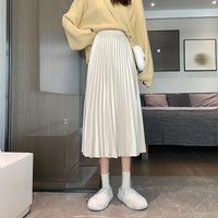 Kobine Falda plisada larga de terciopelo elástico estilo coreano para mujer