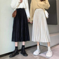 Kobine Falda plisada larga de terciopelo elástico estilo coreano para mujer