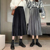 Kobine Women's Korean Style Elastic Velvet Long Pleated Skirt