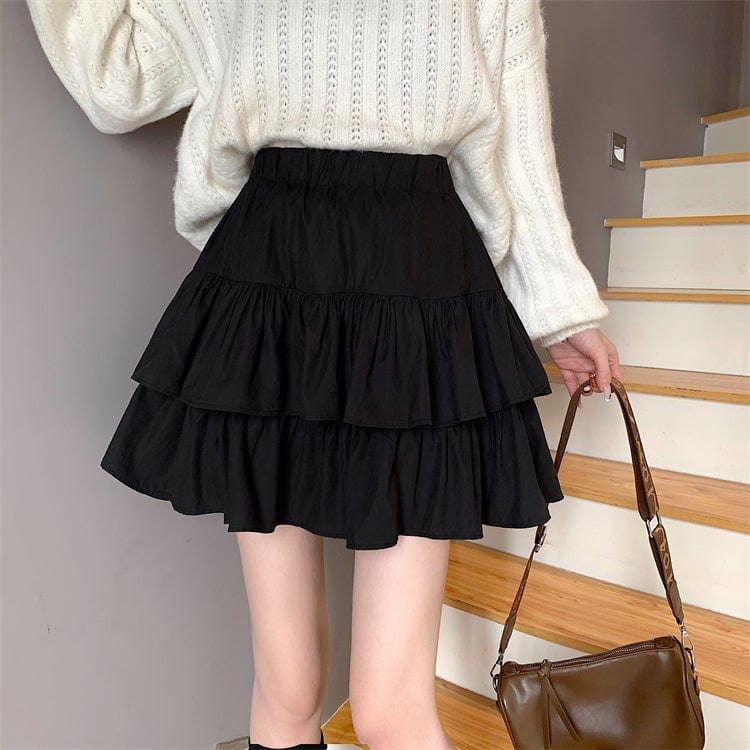 Kobine Women's Korean Style Layered Falbala Skirt