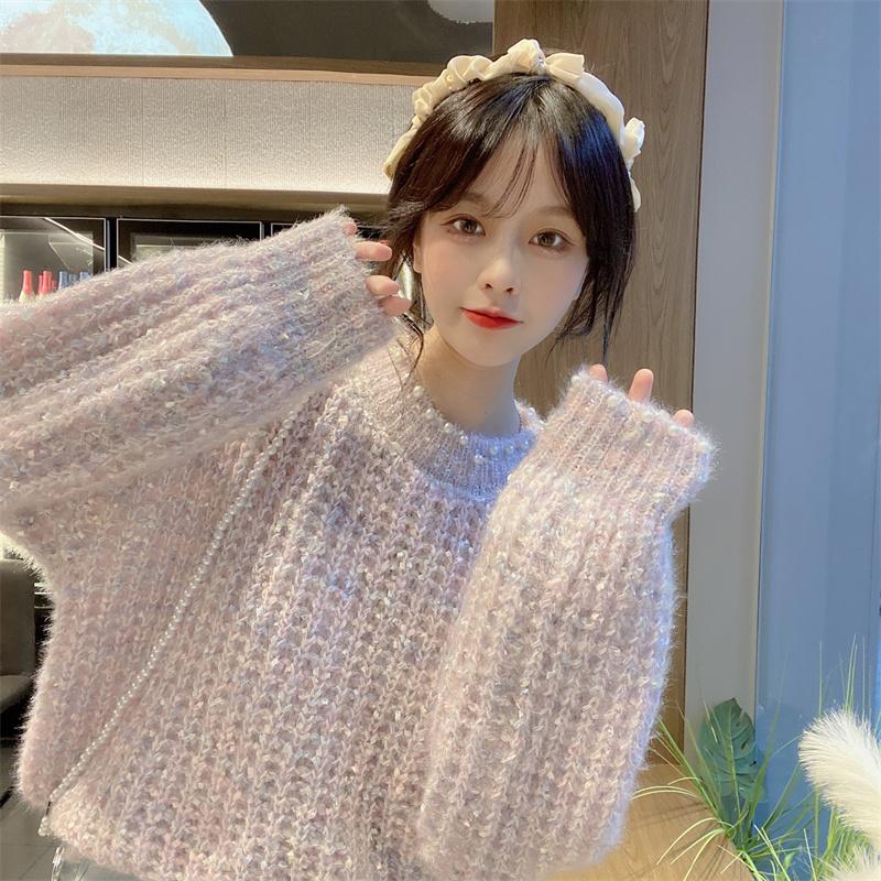 Suéter holgado con empalme de perlas estilo coreano para mujer Kobine
