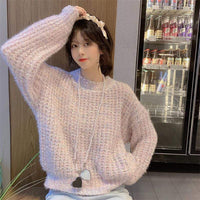 Kobine Women's Korean Style Pearl Splice Loose Sweater