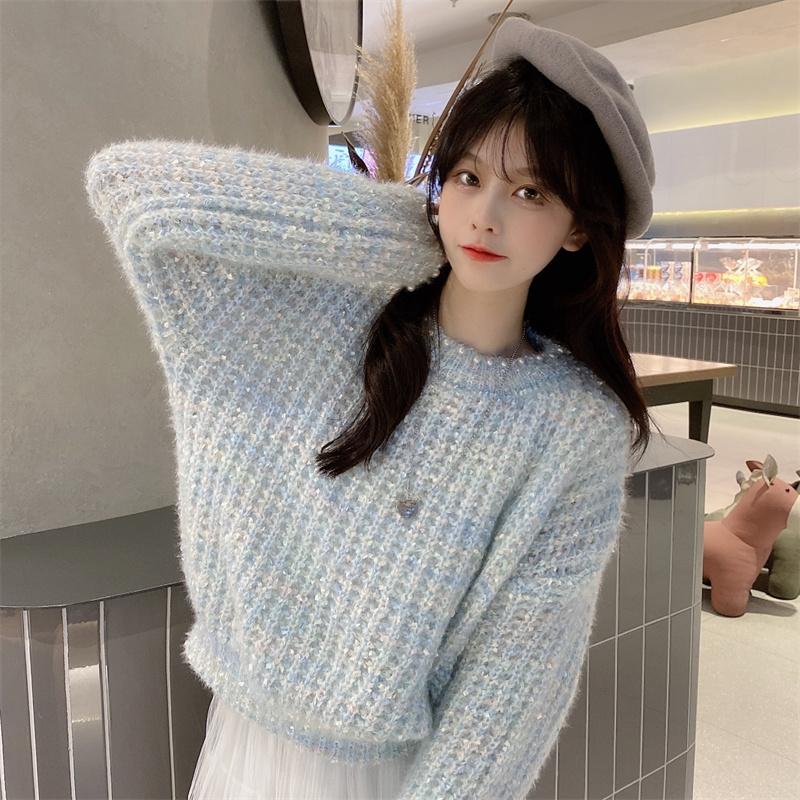 Kobine Women's Korean Style Pearl Splice Loose Sweater