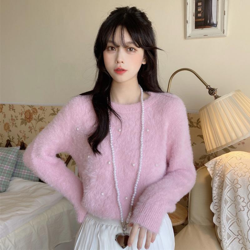 Kobine Women's Korean Style Pearl Splice Sweater