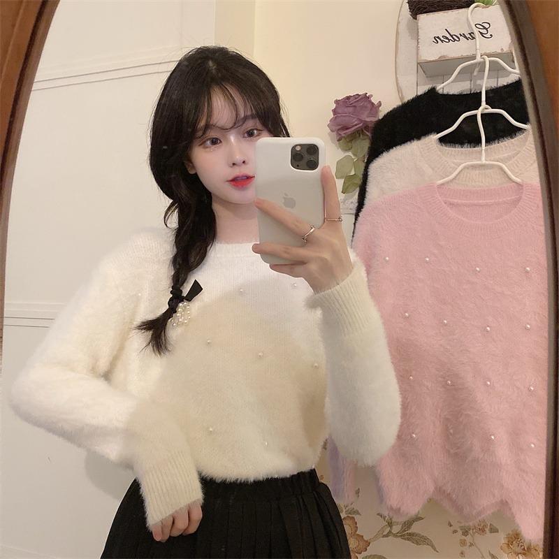 Suéter de mujer Kobine estilo coreano con empalme de perlas