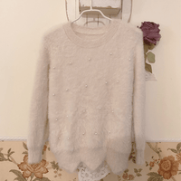 Kobine Women's Korean Style Pearl Splice Sweater