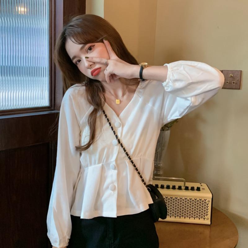 Kobine Women's Korean Style Plunging Falbala Shirt