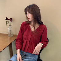 Kobine Women's Korean Style Plunging Falbala Shirt