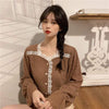 Kobine Women's Korean Style Puff Sleeved Lace Shirt
