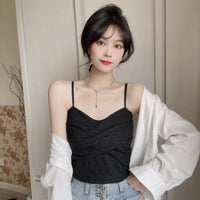 Camiseta sin mangas de malla con pliegues estilo coreano de Kobine para mujer