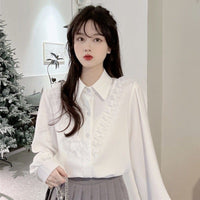 Kobine レディース 韓国スタイル フリル チェーン シャツ