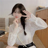 Kobine Women's Korean Style Sheer Lace Shirt
