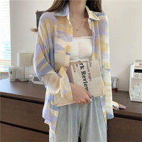 Kobine Women's Korean Style Sheer Tie-dye Long Sleeved Shirt