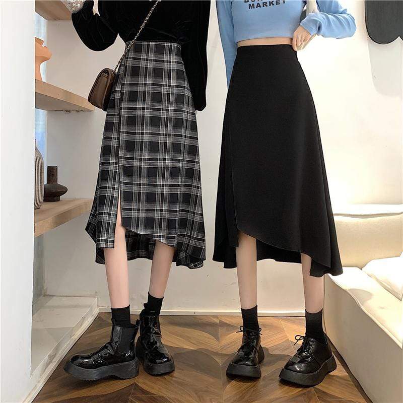 Kobine Women's Korean Style Side Slit Irregular Long Skirt