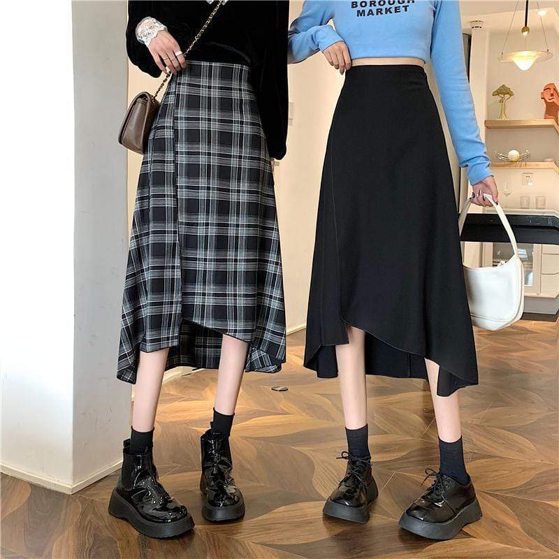 Kobine Women's Korean Style Side Slit Irregular Long Skirt