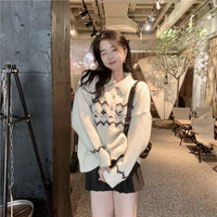 Kobine Women's Korean Style Turn-down Collar Sweater