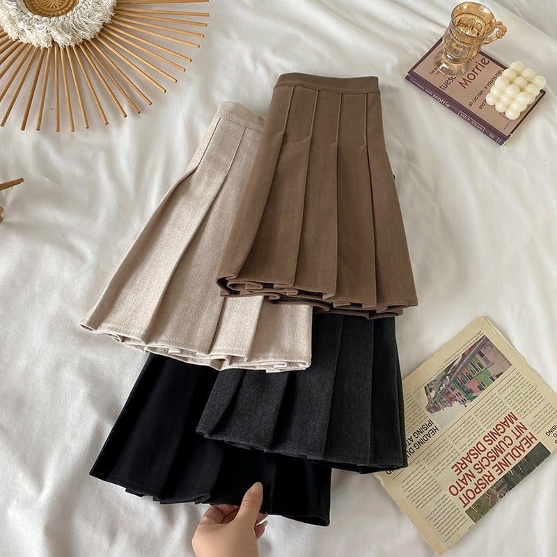 Kobine Women's Korean Style Winter Pleated Skirt
