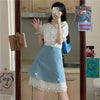 Kobine Women's Lolita Bowknot Multilayer Lace A-line Skirt