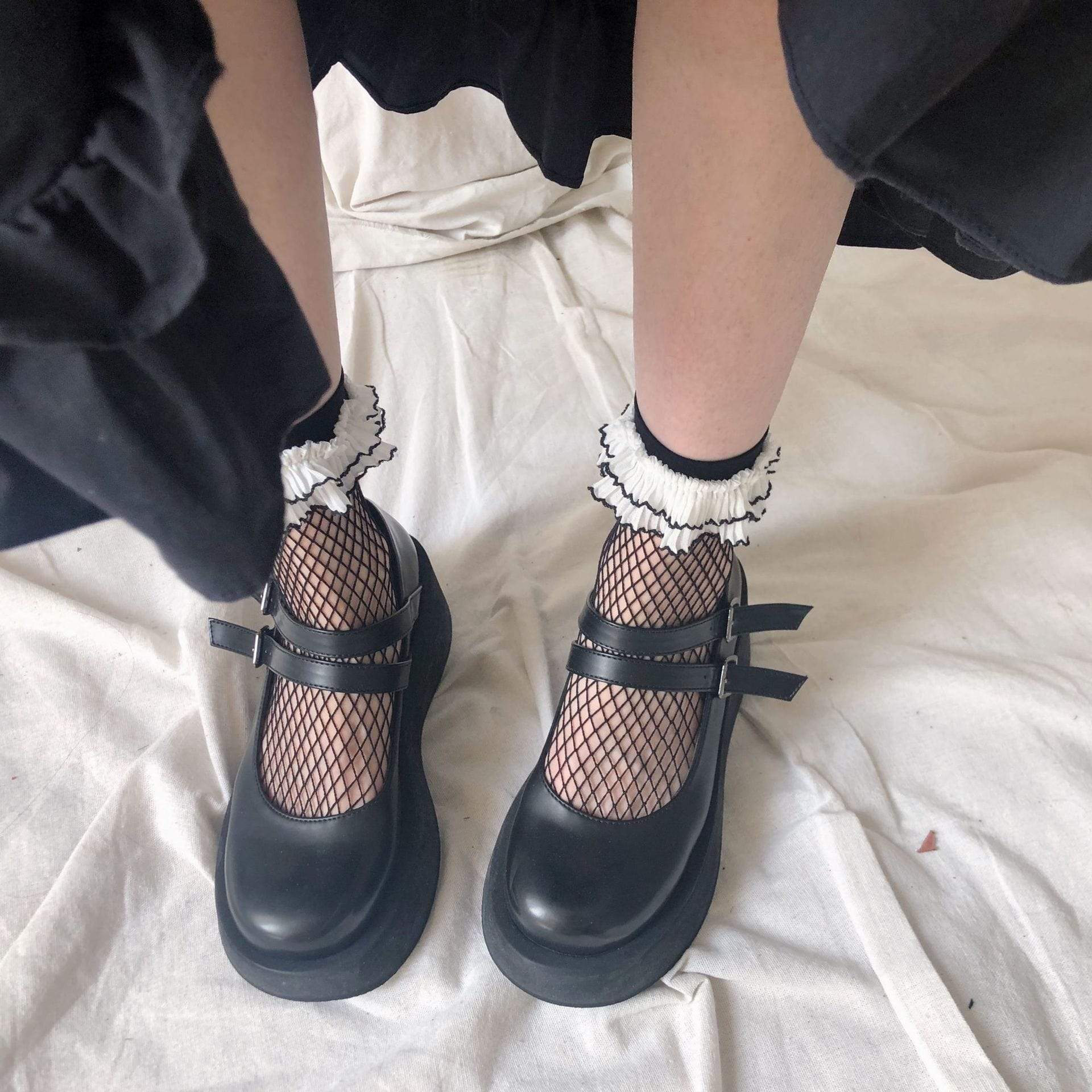 Kobine Women's Lolita Cute Mesh Layered Socks