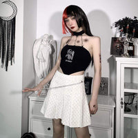 Kobine Faldas plisadas de cintura alta con lunares Lolita para mujer con cadena de metal