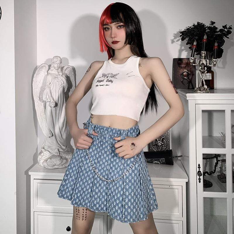 Jupes plissées taille haute Lolita Dot femme Kobine avec chaîne en métal