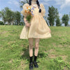 Kobine Women's Lolita Square Collar Puff Sleeved Yellow Mesh Dresses