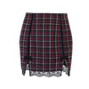 Kobine Women's Side Slit Lace Hem Plaid A-line Skirts