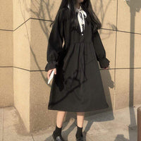 Kawaii Flare Sleeved Dress With Tie-Kawaiifashion